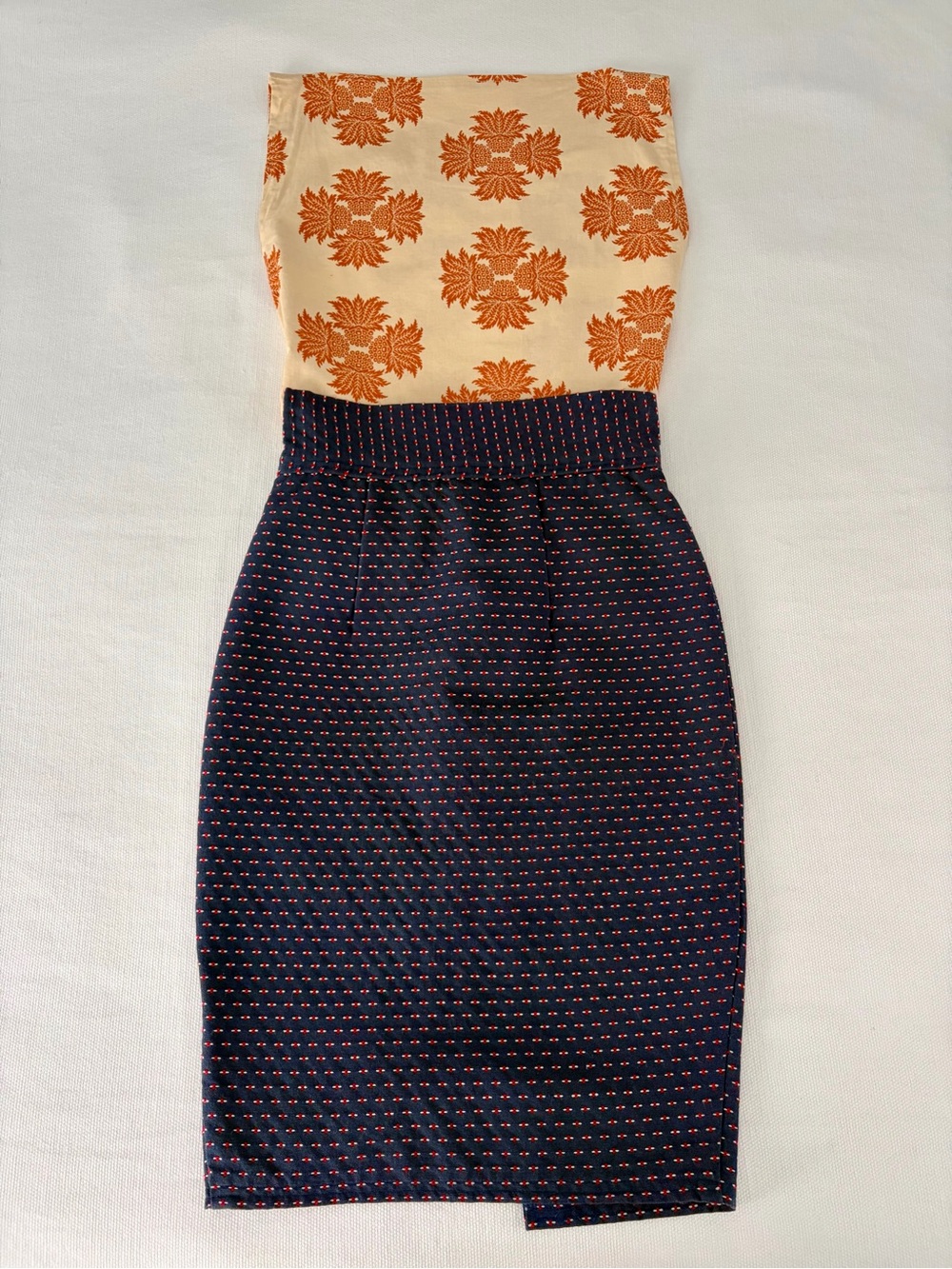 One of a Kind Orange Boatneck Palm Print Square Cotton Top Blouse